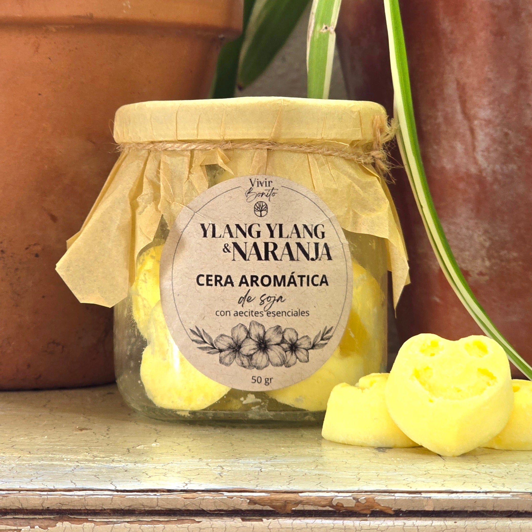 Cera aromática de soja · Ylang Ylang & Naranja · 50 gr