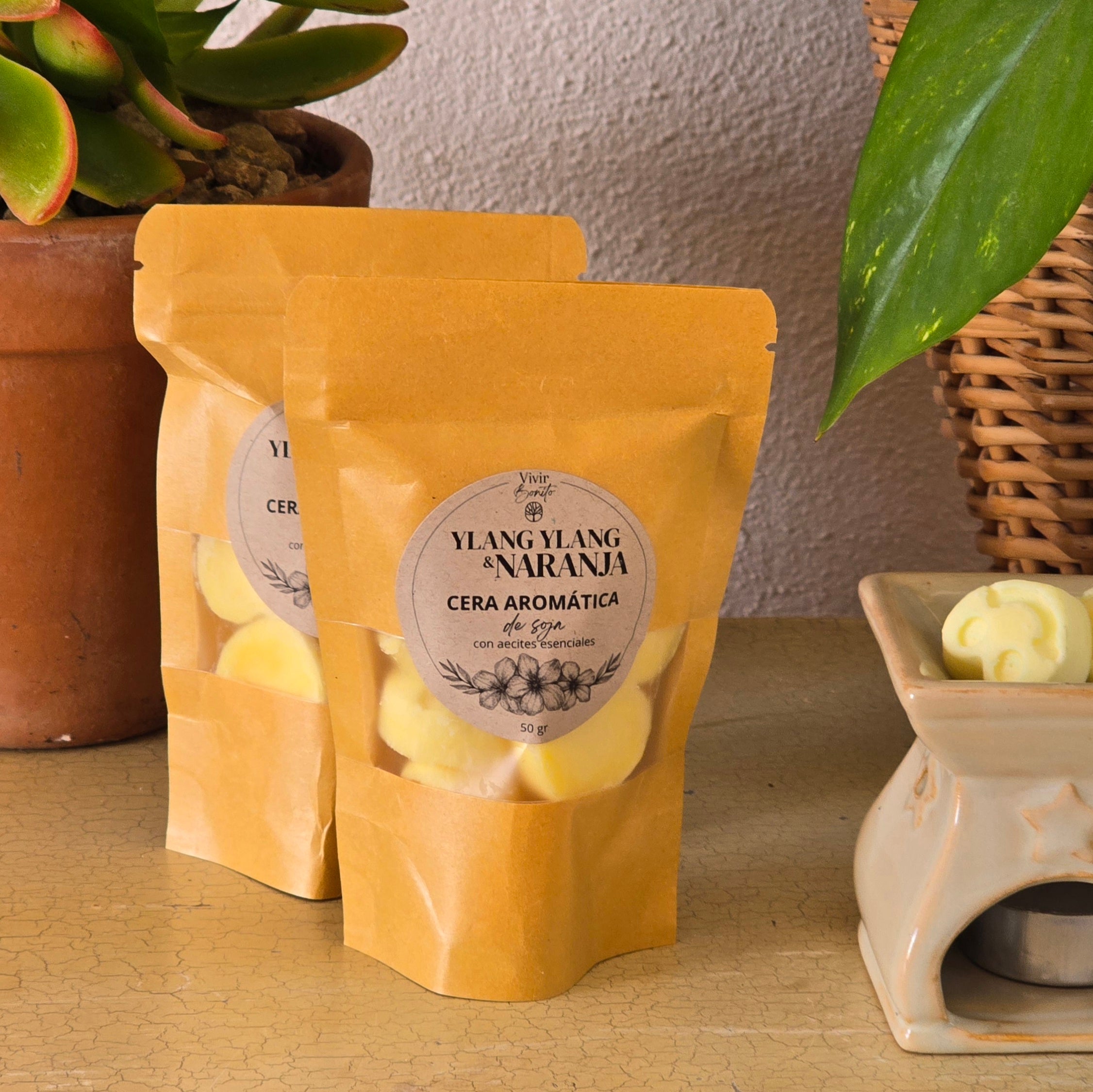 Cera aromática de soja · Ylang Ylang & Naranja · 50 gr