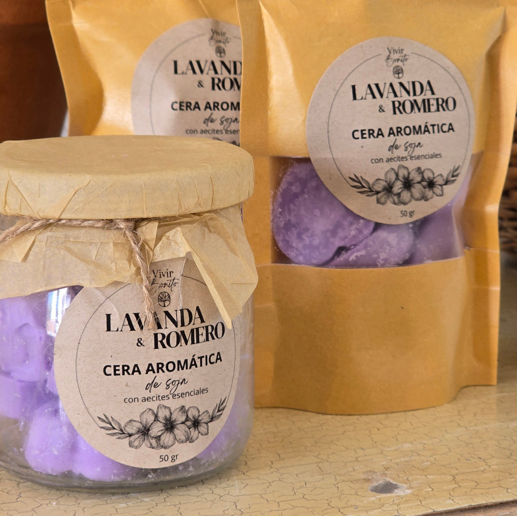 Cera aromática de soja · Lavanda & Romero · 50 gr
