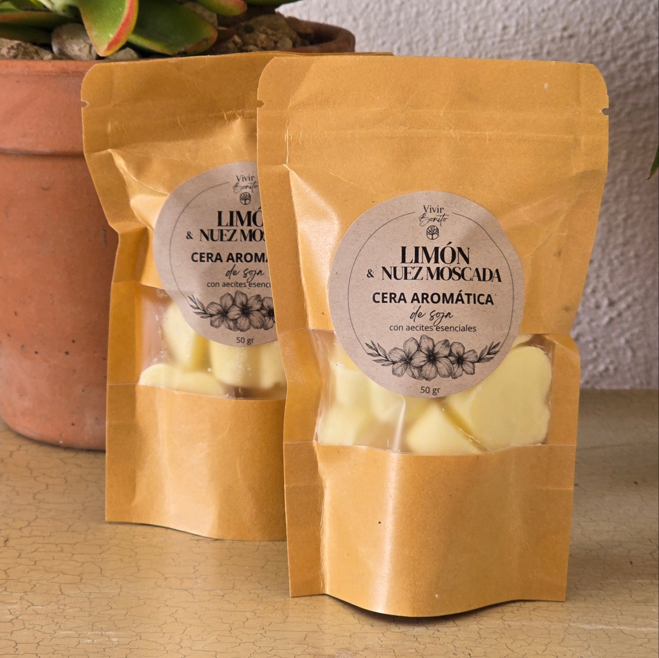 Cera aromática de soja · Limón & Nuez Moscada · 50 gr