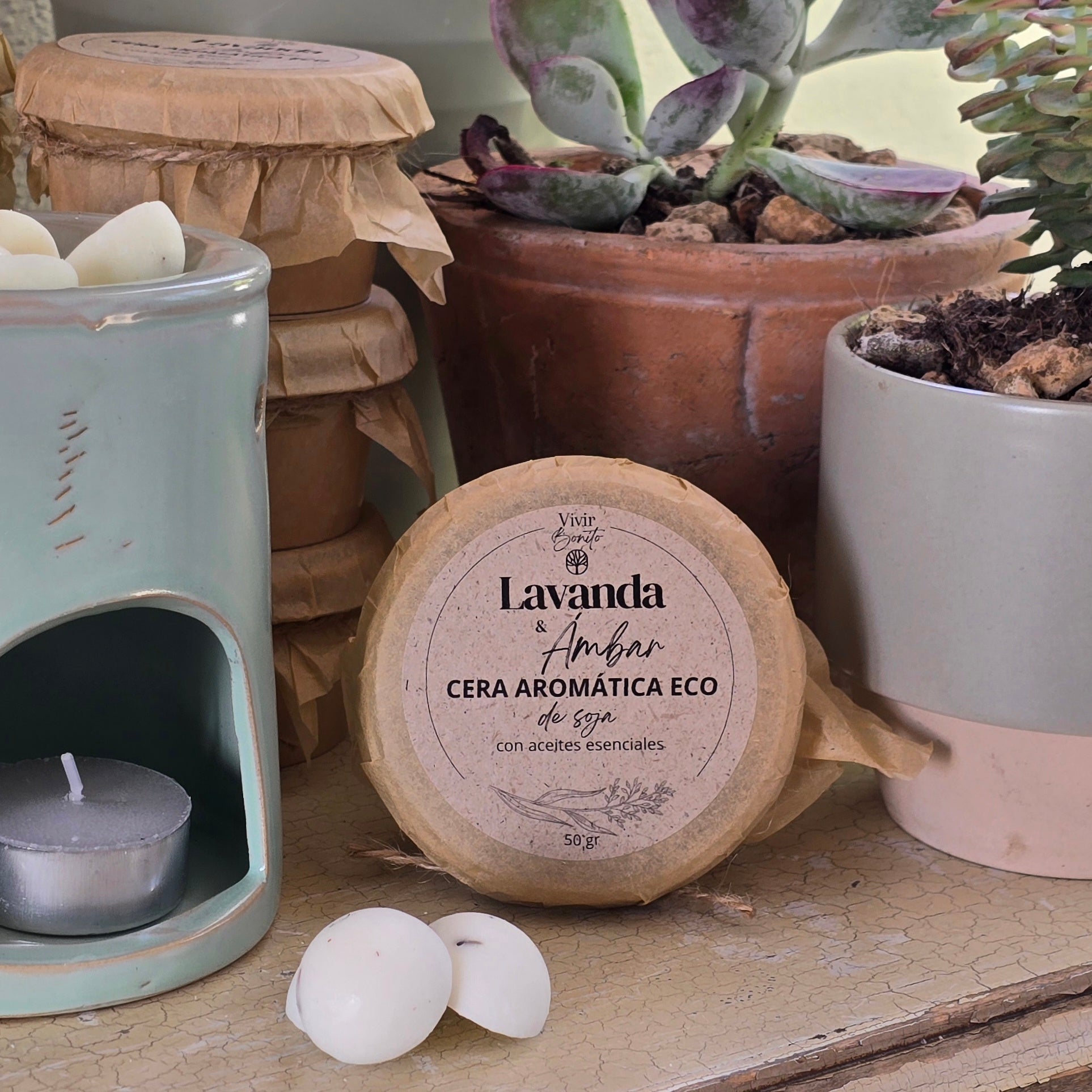Cera aromática de soja  Eco · Lavanda & Ámbar · 50 gr