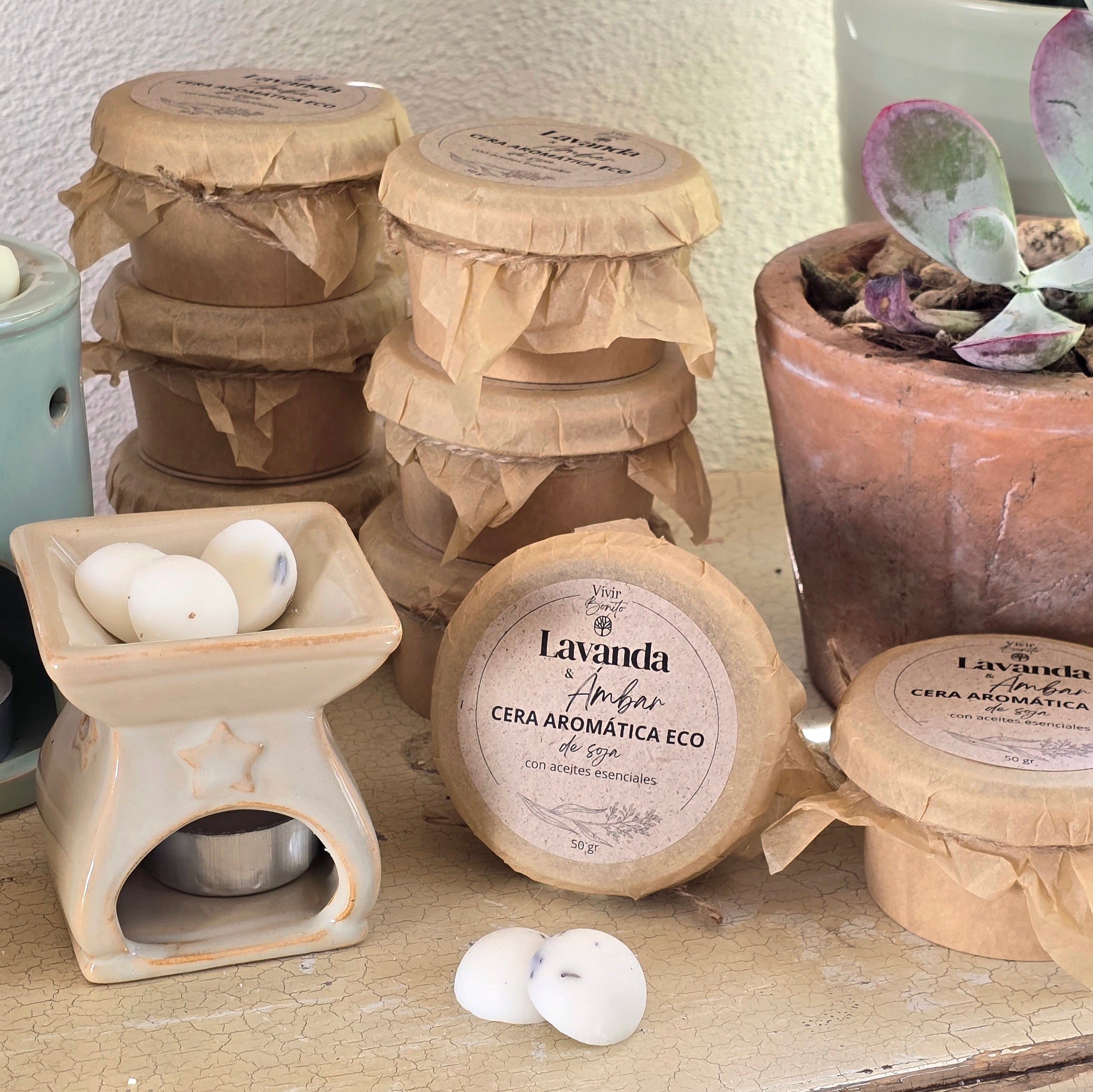 Cera aromática de soja  Eco · Lavanda & Ámbar · 50 gr