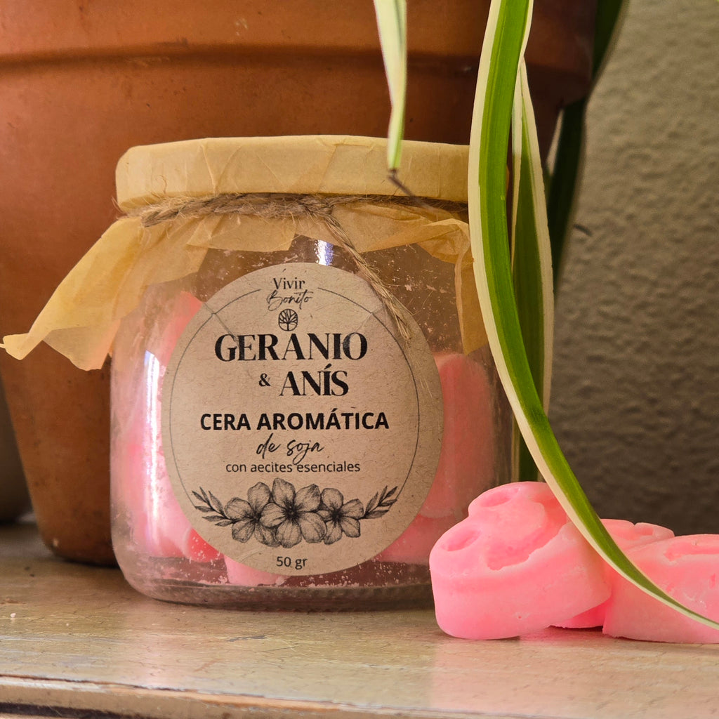 Cera aromática de soja · Geranio & Anís · 50 gr